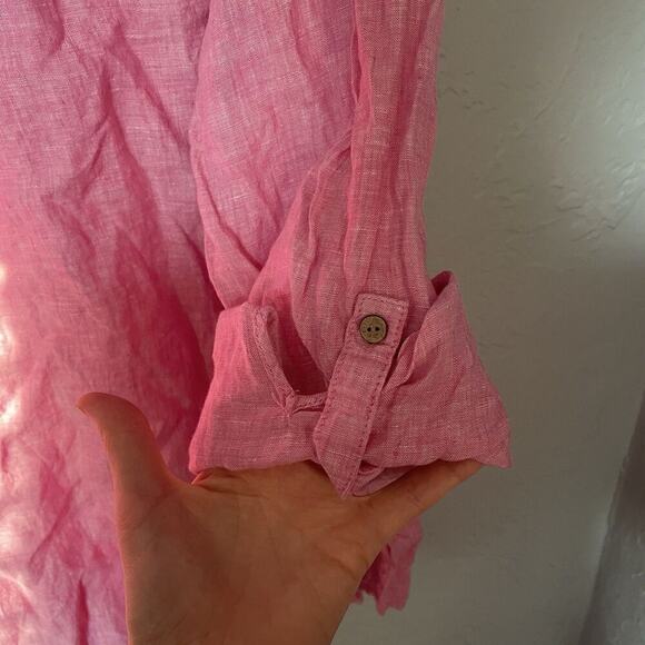 Cynthia Rowley Women Linen Lagenlook Tunic Size 1X PInk 1/4 Button Long Sleeve - Picture 5 of 9